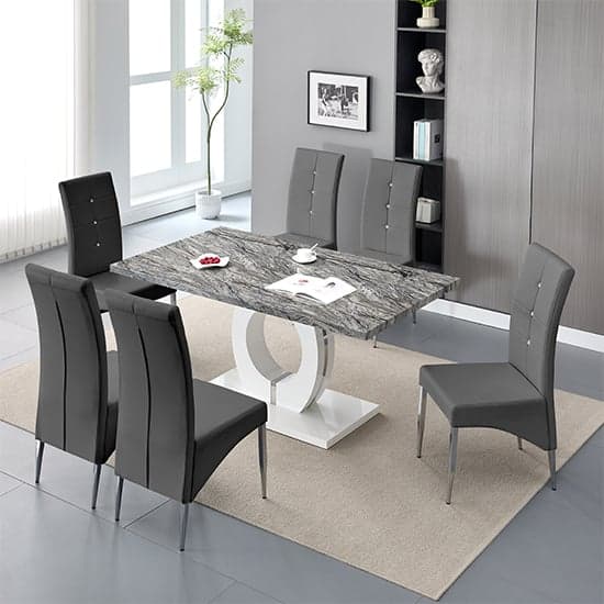 Halifax Melange Marble Effect Dining Table 6 Versilia Grey Chairs