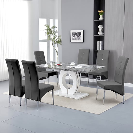 Halifax Melange Marble Effect Dining Table 6 Versilia Grey Chairs