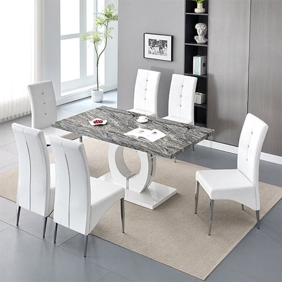 Halifax Melange Marble Effect Dining Table 6 Versilia White Chairs