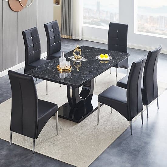 Halifax Milano Effect High Gloss Dining Table 6 Versilia Black Chairs