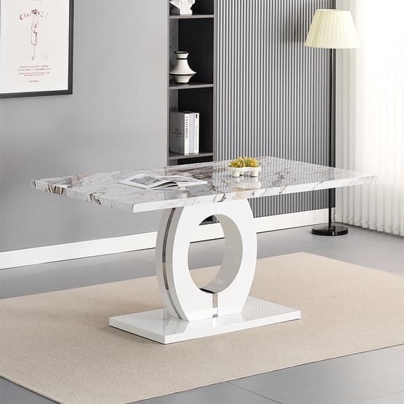 Halifax Milo Marble Effect Dining Table 6 Versilia White Chairs