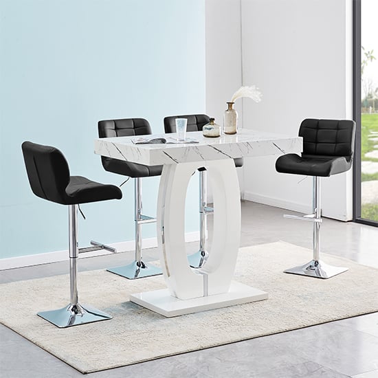 Halifax Vida Marble Effect Bar Table With 4 Canyon Black Stools