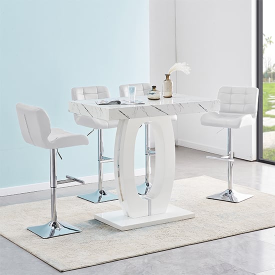 Halifax Vida Marble Effect Bar Table With 4 Canyon White Stools