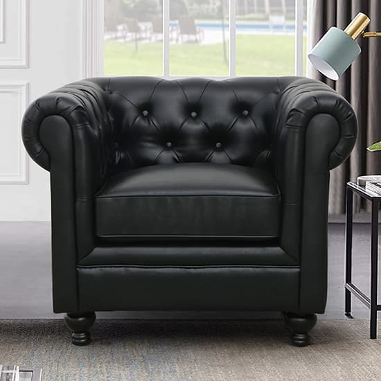 Hampton Chesterfield Faux Leather 1 Seater Sofa In Black