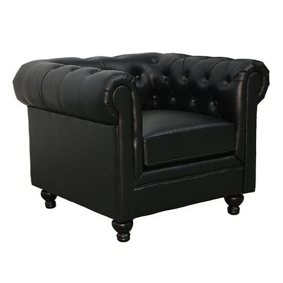 Hampton Chesterfield Faux Leather 1 Seater Sofa In Black