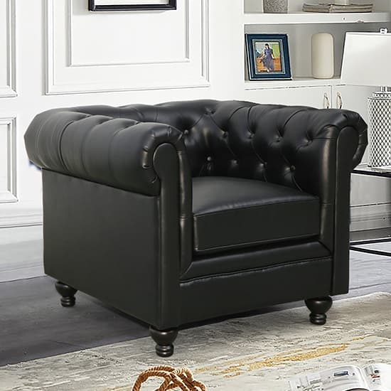 Hampton Chesterfield Faux Leather 1 Seater Sofa In Black