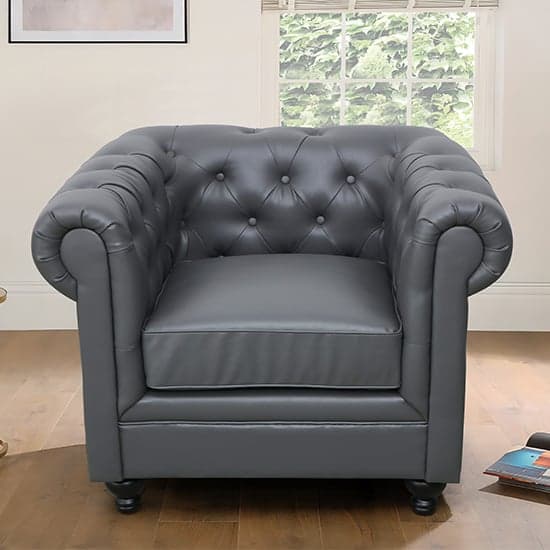 Hampton Chesterfield Faux Leather 1 Seater Sofa In Dark Grey