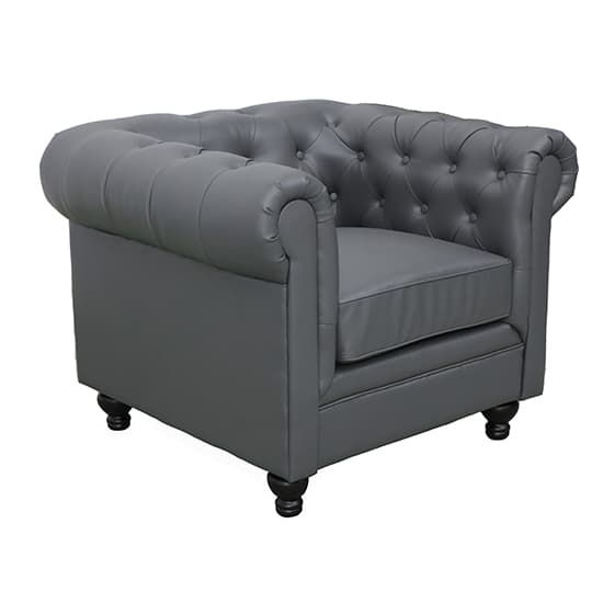 Hampton Chesterfield Faux Leather 1 Seater Sofa In Dark Grey