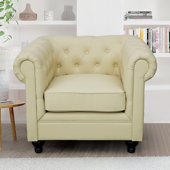 Hampton Chesterfield Faux Leather 1 Seater Sofa In Ivory