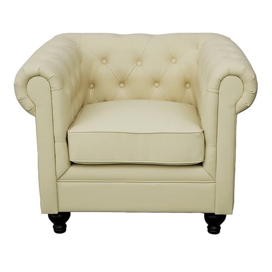 Hampton Chesterfield Faux Leather 1 Seater Sofa In Ivory