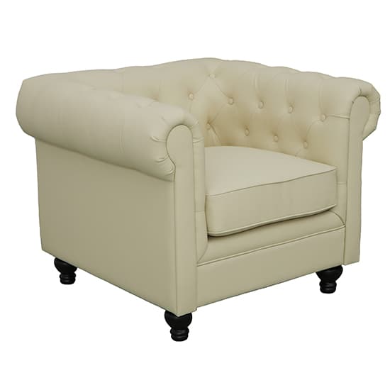 Hampton Chesterfield Faux Leather 1 Seater Sofa In Ivory