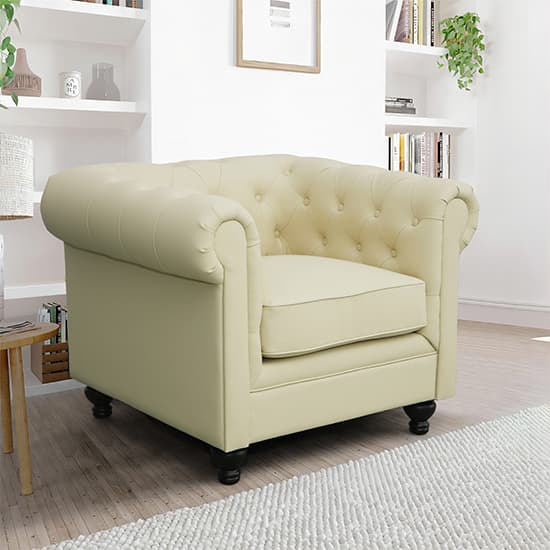 Hampton Chesterfield Faux Leather 1 Seater Sofa In Ivory