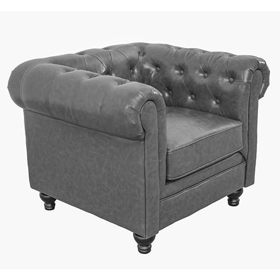 Hampton Chesterfield Faux Leather 1 Seater Sofa In Vintage Grey