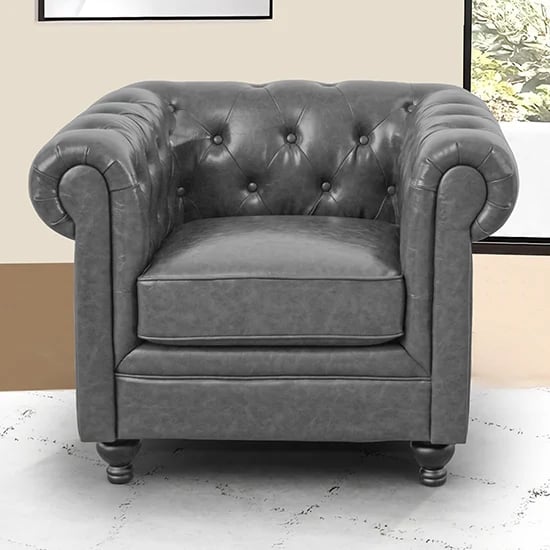 Hampton Chesterfield Faux Leather 1 Seater Sofa In Vintage Grey