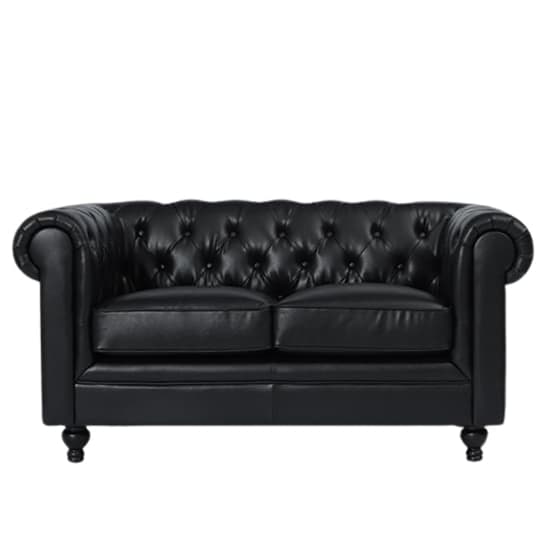 Hampton Chesterfield Faux Leather 2 Seater Sofa In Black