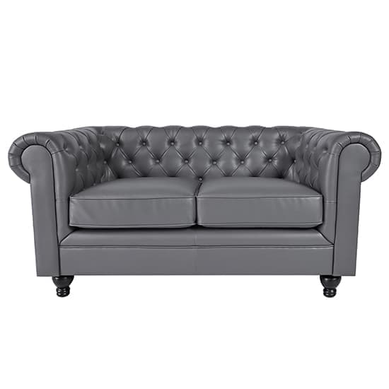 Hampton Chesterfield Faux Leather 2 Seater Sofa In Dark Grey