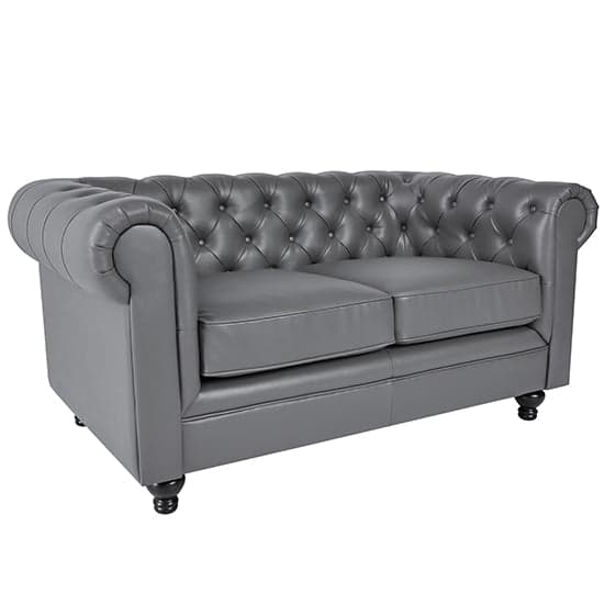 Hampton Chesterfield Faux Leather 2 Seater Sofa In Dark Grey