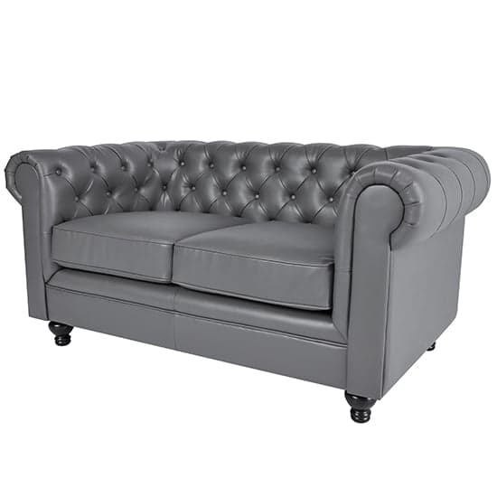 Hampton Chesterfield Faux Leather 2 Seater Sofa In Dark Grey