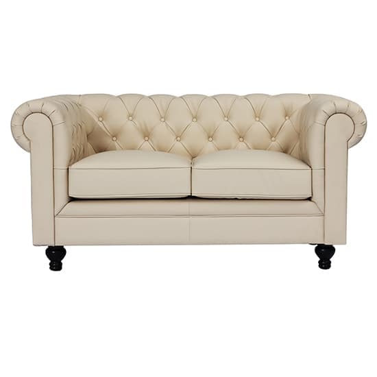 Hampton Chesterfield Faux Leather 2 Seater Sofa In Ivory