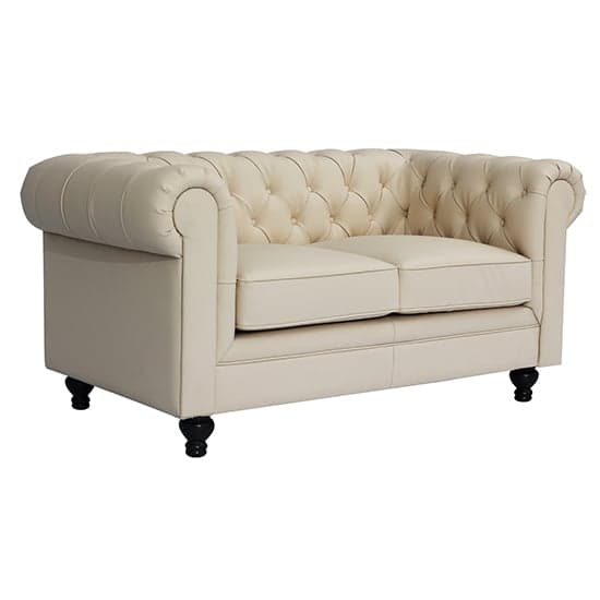 Hampton Chesterfield Faux Leather 2 Seater Sofa In Ivory