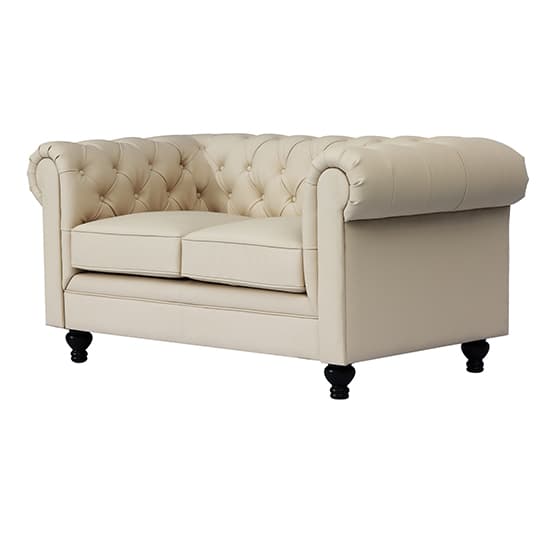 Hampton Chesterfield Faux Leather 2 Seater Sofa In Ivory