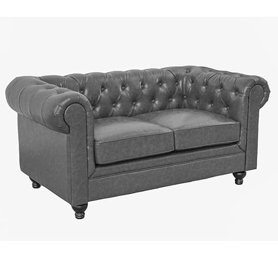 Hampton Chesterfield Faux Leather 2 Seater Sofa In Vintage Grey