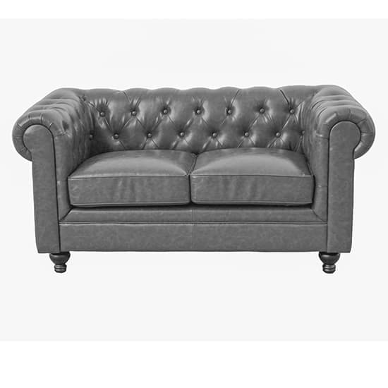 Hampton Chesterfield Faux Leather 2 Seater Sofa In Vintage Grey