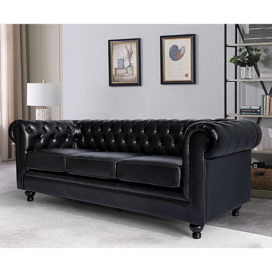 Hampton Chesterfield Faux Leather 3 Seater Sofa In Black