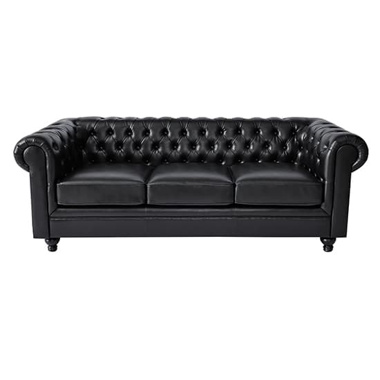 Hampton Chesterfield Faux Leather 3 Seater Sofa In Black