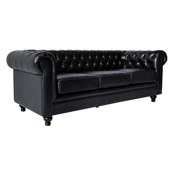 Hampton Chesterfield Faux Leather 3 Seater Sofa In Black