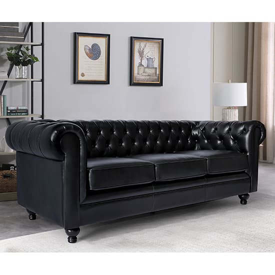 Hampton Chesterfield Faux Leather 3 Seater Sofa In Black