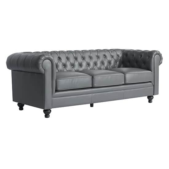 Hampton Chesterfield Faux Leather 3 Seater Sofa In Dark Grey