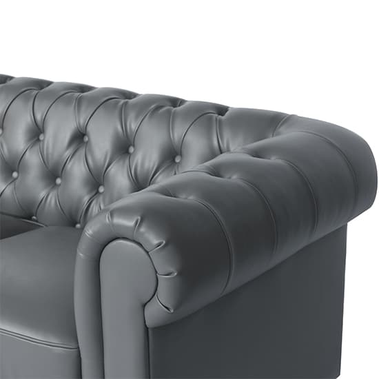 Hampton Chesterfield Faux Leather 3 Seater Sofa In Dark Grey