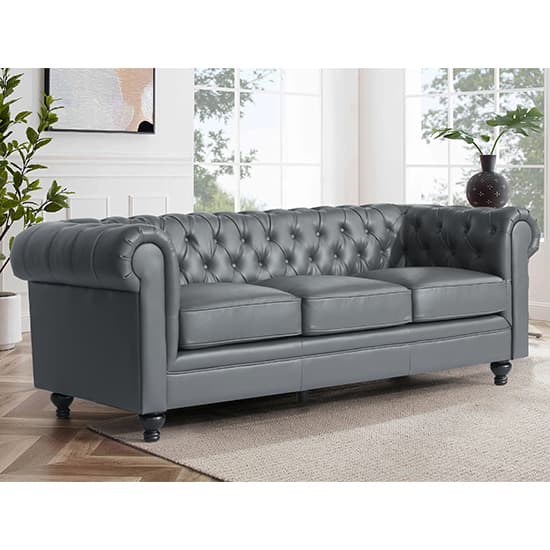 Hampton Chesterfield Faux Leather 3 Seater Sofa In Dark Grey