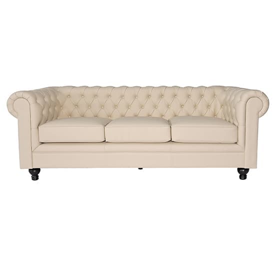 Hampton Chesterfield Faux Leather 3 Seater Sofa In Ivory