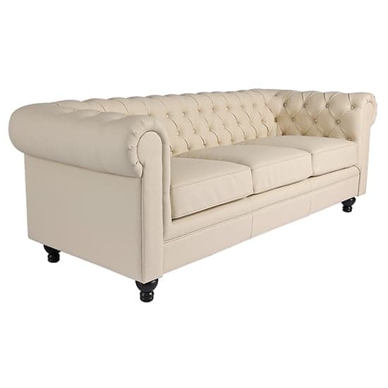 Hampton Chesterfield Faux Leather 3 Seater Sofa In Ivory