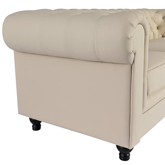 Hampton Chesterfield Faux Leather 3 Seater Sofa In Ivory