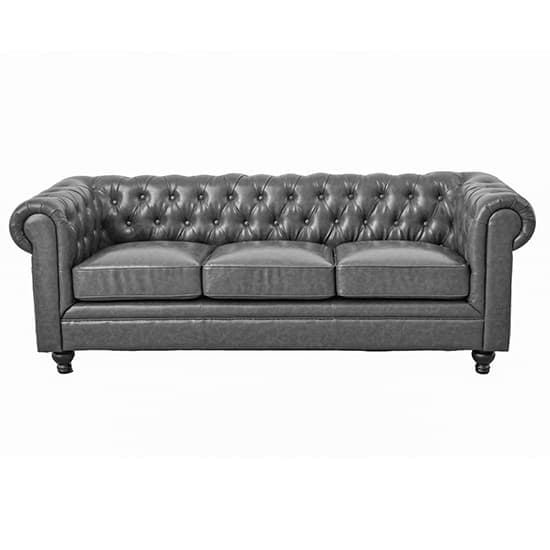 Hampton Chesterfield Faux Leather 3 Seater Sofa In Vintage Grey