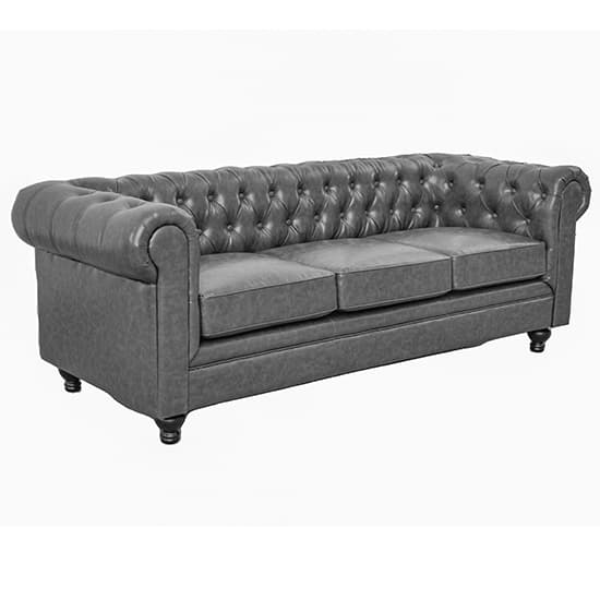 Hampton Chesterfield Faux Leather 3 Seater Sofa In Vintage Grey