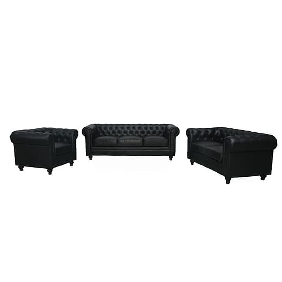 Hampton Chesterfield Faux Leather 3+2+1 Sofa Set In Black