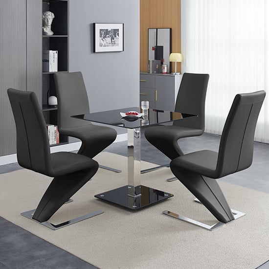 Hartville Black Glass Bistro Dining Table 4 Destin Z Black Chairs