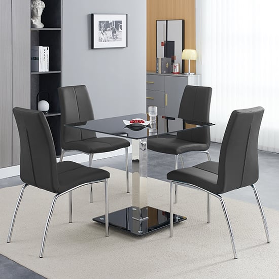 Hartville Black Glass Bistro Dining Table 4 Opelika Black Chairs