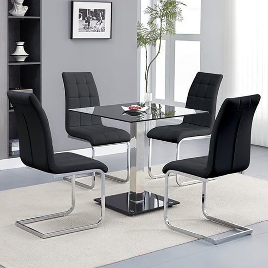 Hartville Black Glass Bistro Dining Table 4 Paradise Black Chairs