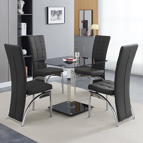 Hartville Black Glass Bistro Dining Table 4 Riverton Black Chairs