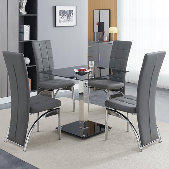 Hartville Black Glass Bistro Dining Table 4 Riverton Grey Chairs