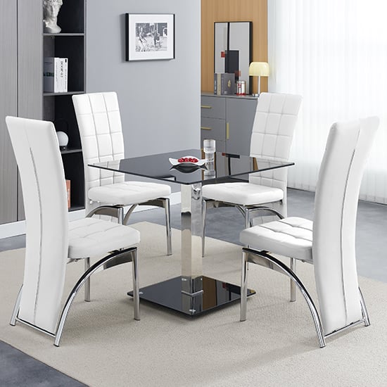 Hartville Black Glass Bistro Dining Table 4 Riverton White Chairs