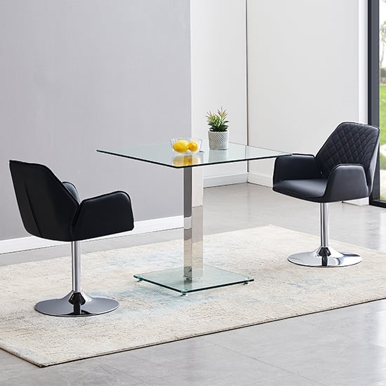 Hartville Clear Glass Dining Table With 2 Burwell Black Chairs