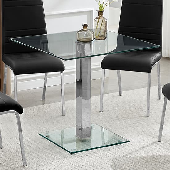 Hartville Clear Glass Dining Table With 4 Dortmund Black Chairs