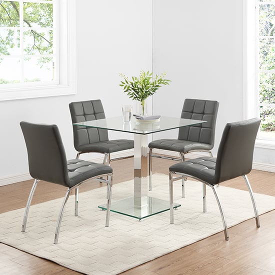 Hartville Glass Bistro Table With 4 Grey Concord Chairs