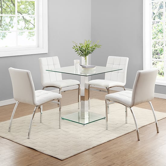 Hartville Glass Bistro Table With 4 White Concord Chairs